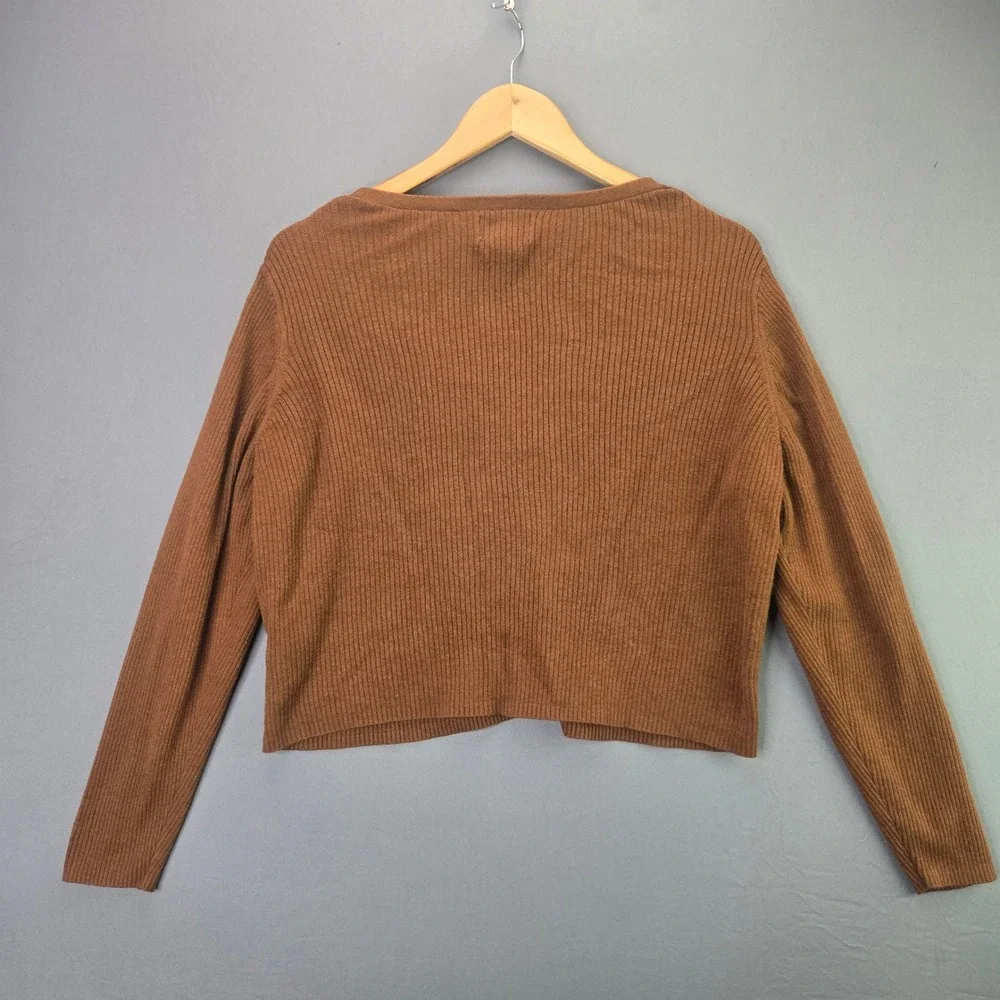 Old Navy Cardigan Sweater XL Brown Ribbed V-Neck Button Up Livaeco Knit Womens